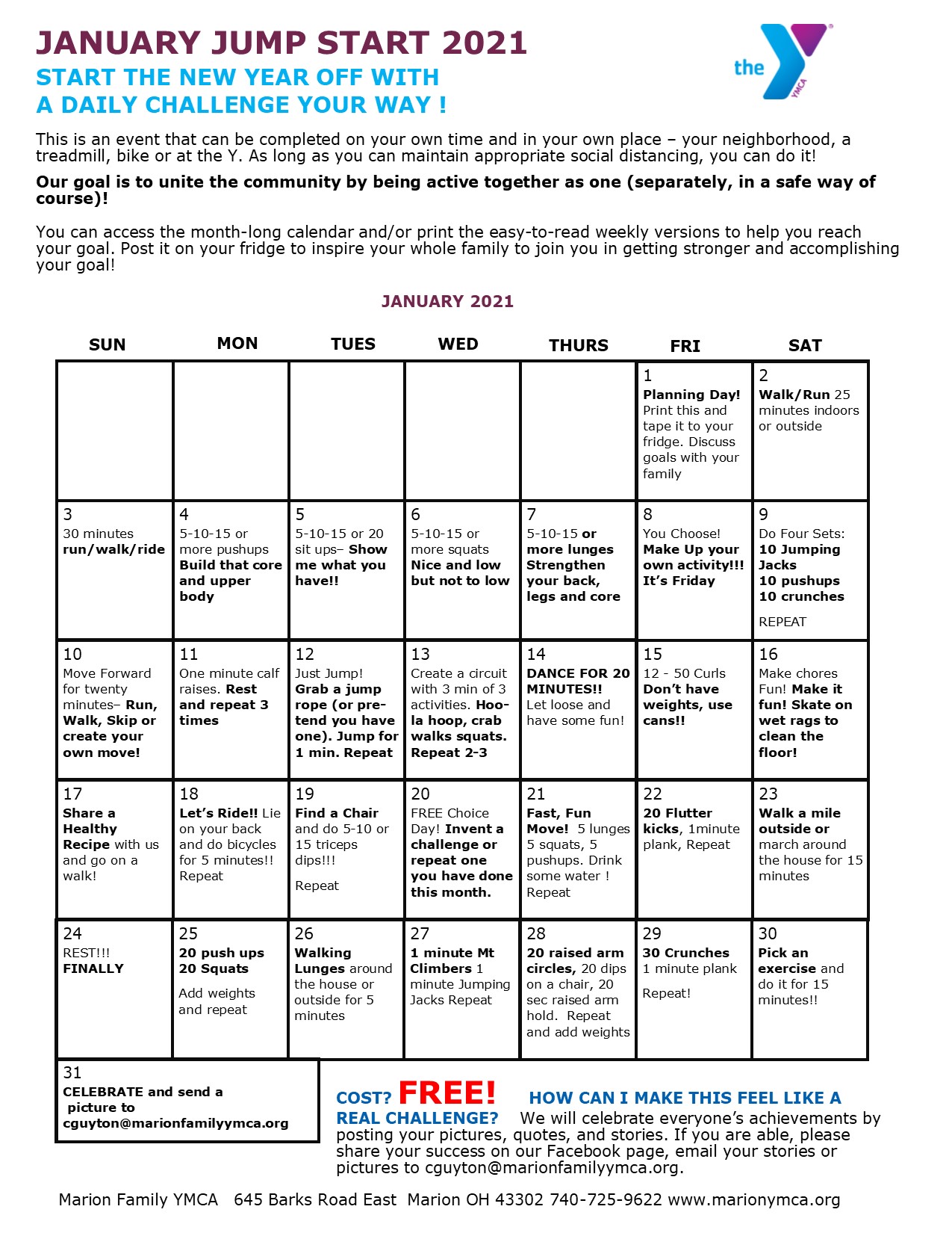 JANUARY JUMP START 2021 Marion Family YMCA